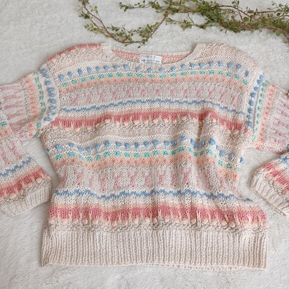 Jennifer Reed Knitted by Hand Vintage Cottagecore Sweater Grannycore Pastel S - Picture 3 of 9